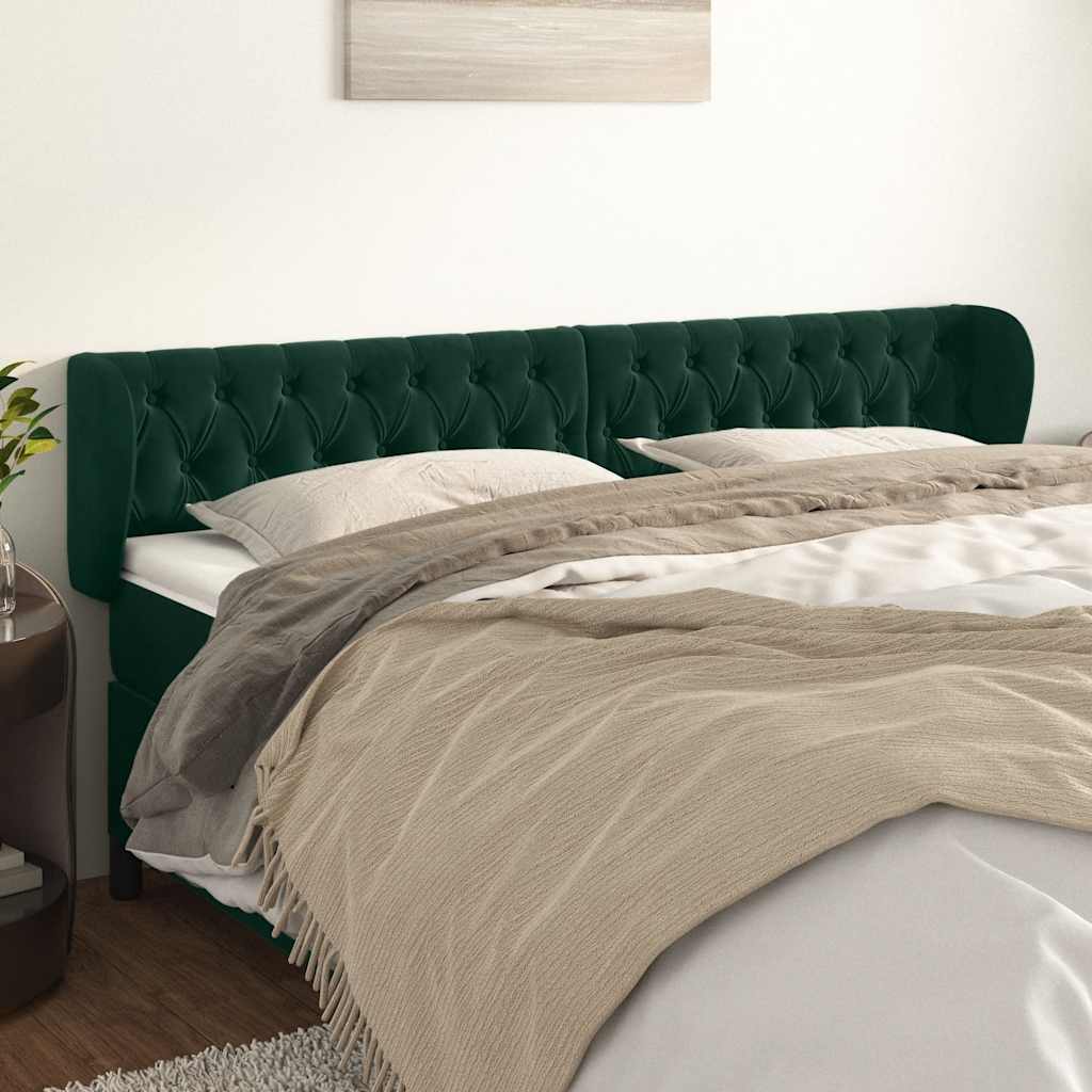 vidaXL Tăblie de pat cu aripioare verde închis 203x23x78/88 cm catifea