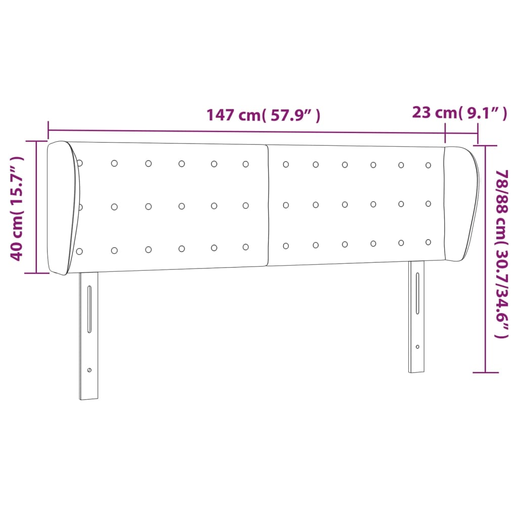 Vzglavje z ušesi temno modro 147x23x78/88 cm žamet