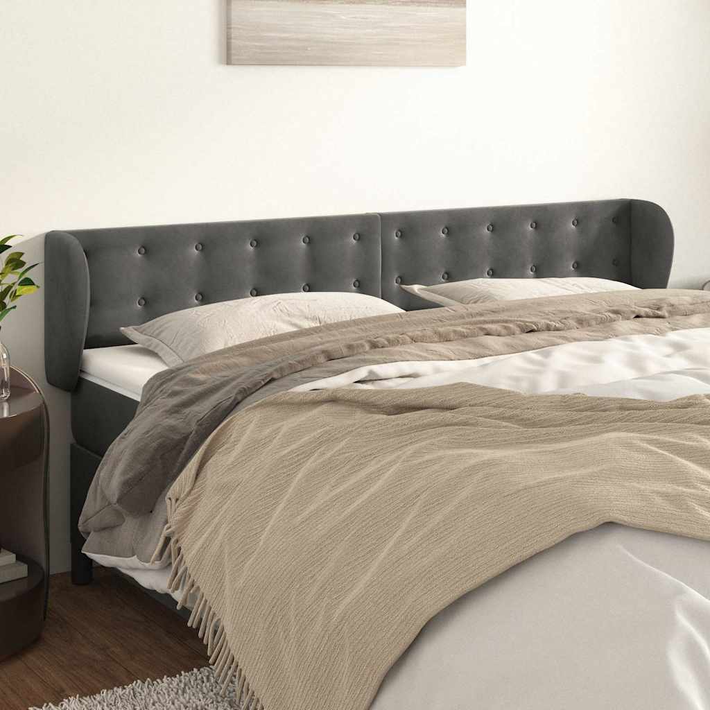Sengegavl Med Kanter Fløjl - Mørkegrå / 163 x 23 x 78/88 cm