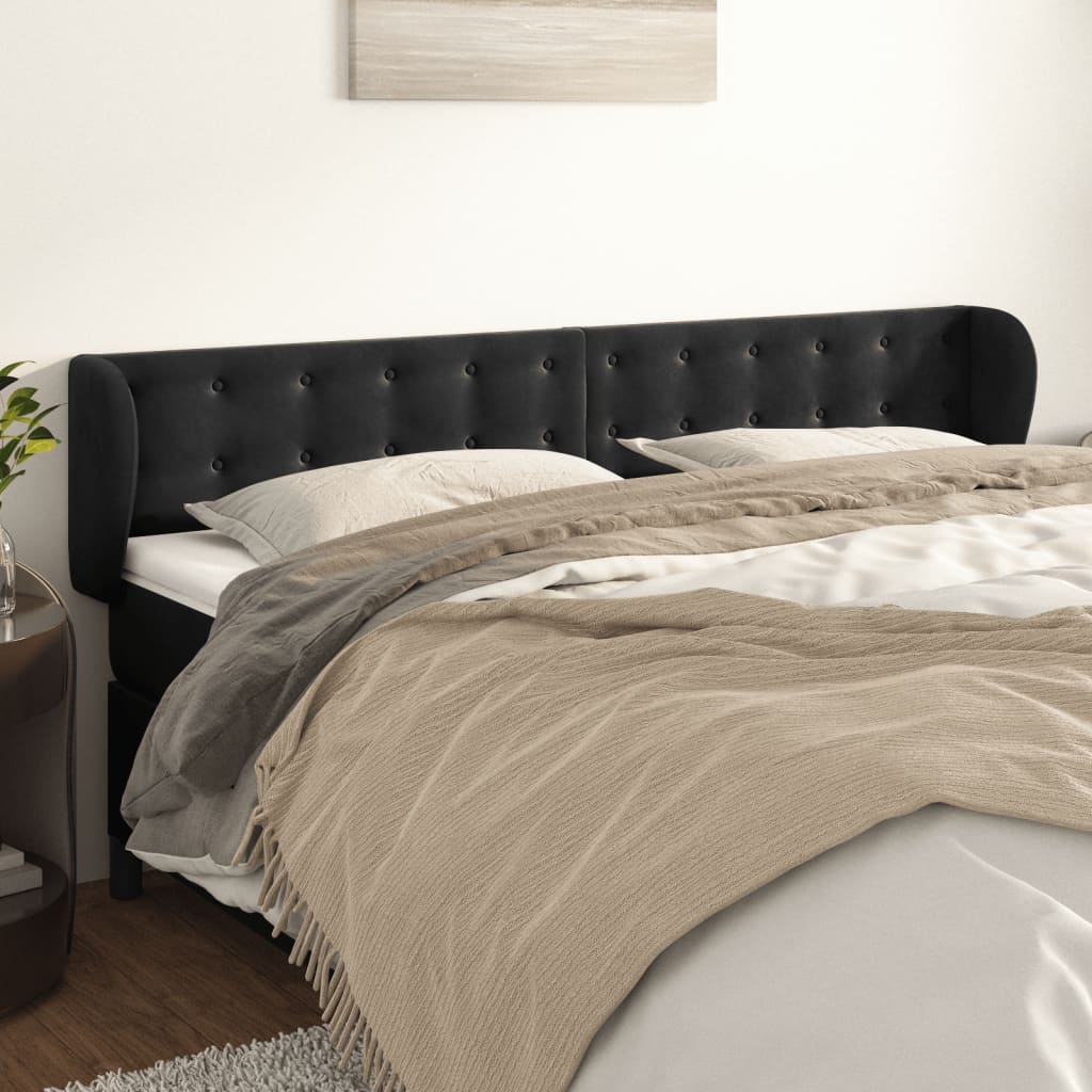 vidaXL Tăblie de pat cu aripioare negru 163x23x78/88 cm catifea