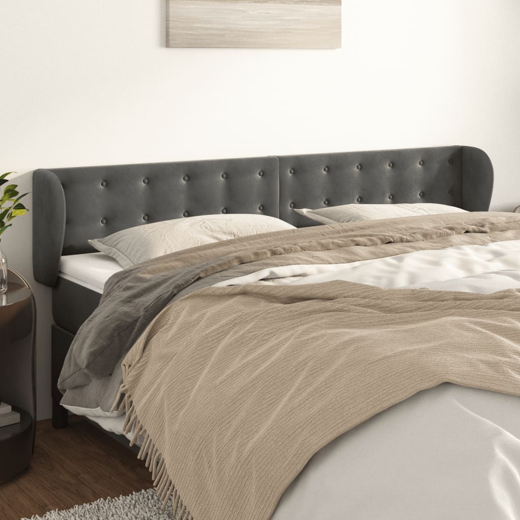 vidaXL Kopfteil mit Ohren Dunkelgrau 183x23x78/88 cm Samt