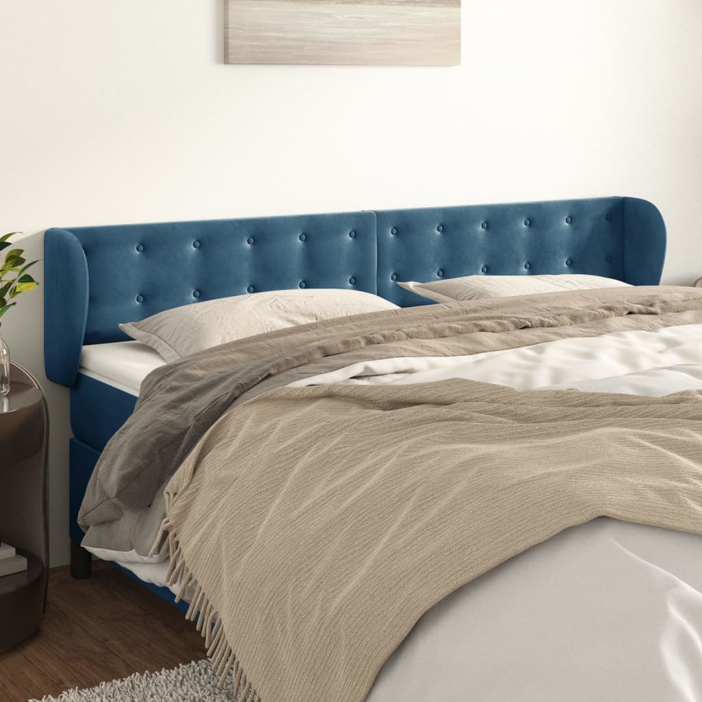 Tăblie pat cu aripioare albastru închis 183x23x78/88 cm catifea