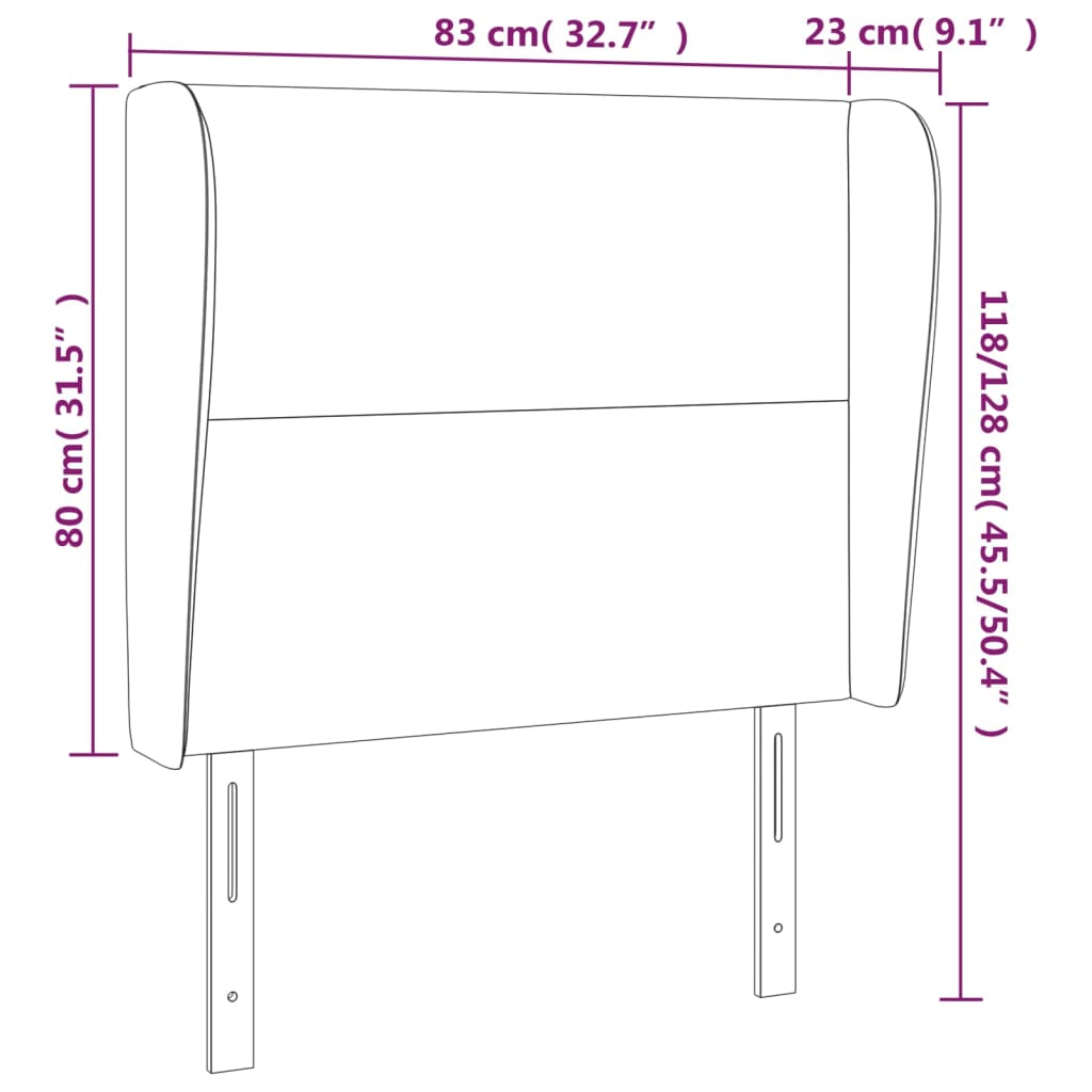 Tăblie de pat cu aripioare, negru, 83x23x118/128 cm, textil