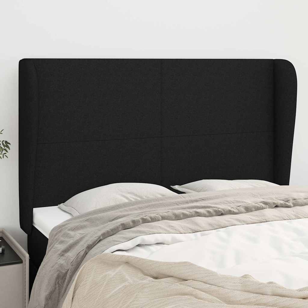 Sengegavl Med Kanter Stof - Sort / 147 x 23 x 118/128 cm