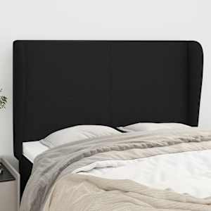Čelo postele typu ušák černé 147x23x118/128 cm textil - obrázek 1