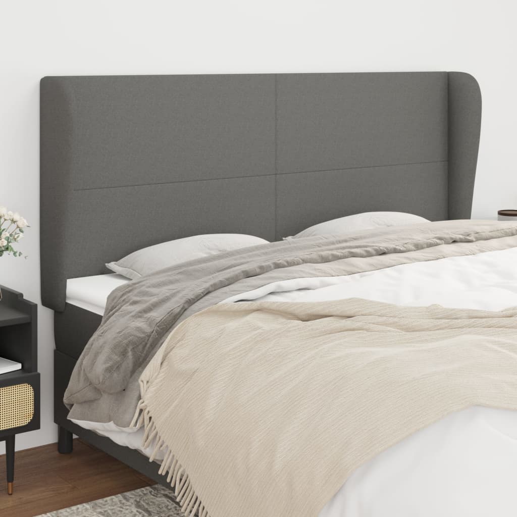 vidaXL Kopfteil mit Ohren Dunkelgrau 163x23x118/128 cm Stoff
