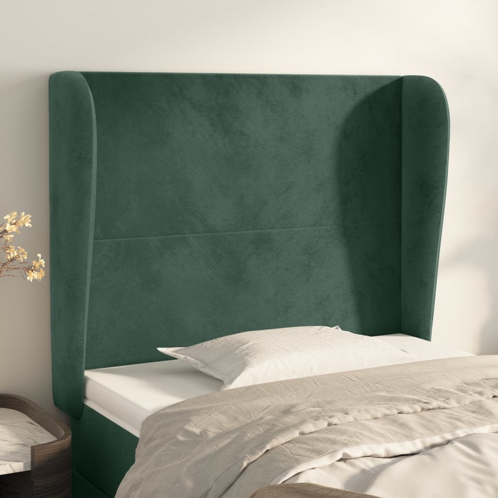 Čelo postele typu ušák tmavě zelené 83 x 23 x 118/128 cm samet