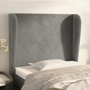 Čelo postele typu ušák světle šedé 103x23x118/128 cm samet - obrázek 1