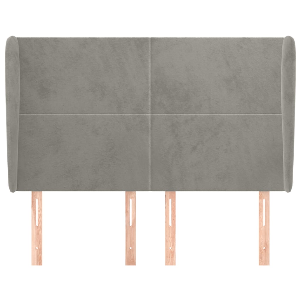 vidaXL Hoofdbord met randen 147x23x118/128 cm fluweel lichtgrijs afbeelding
