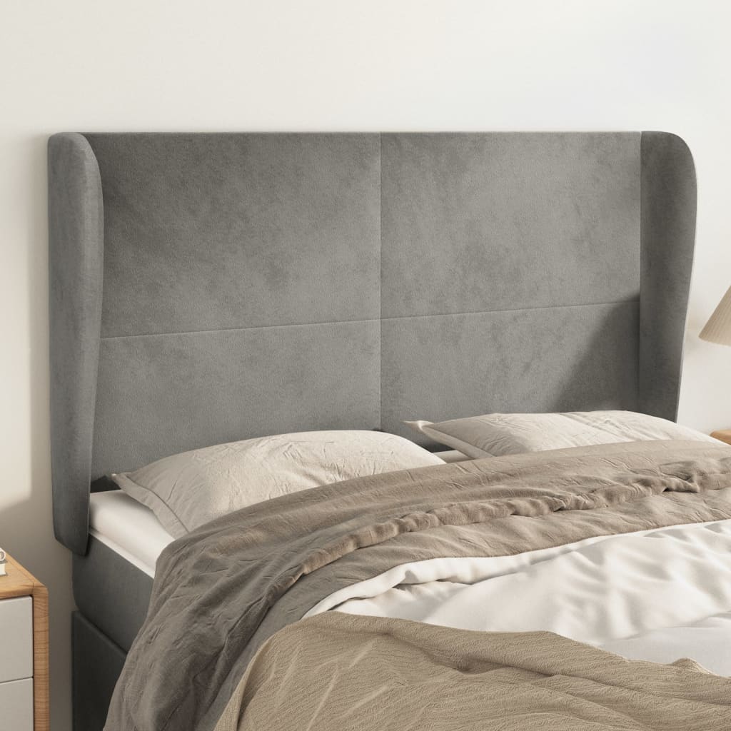 vidaXL Tăblie de pat cu aripioare gri deschis 147x23x118/128cm catifea