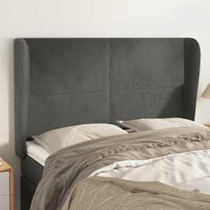 Čelo postele typu ušák tmavě šedé 147x23x118/128 cm samet - obrázek 1