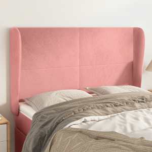 Vzglavje z ušesi roza 147x23x118/128 cm žamet
