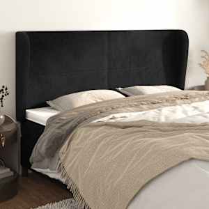 Vzglavje z ušesi črno 163x23x118/128 cm žamet