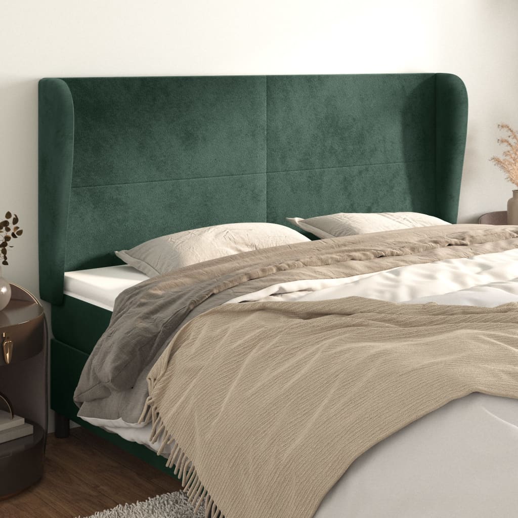 vidaXL Tăblie pat cu aripioare verde închis 163x23x118/128 cm catifea