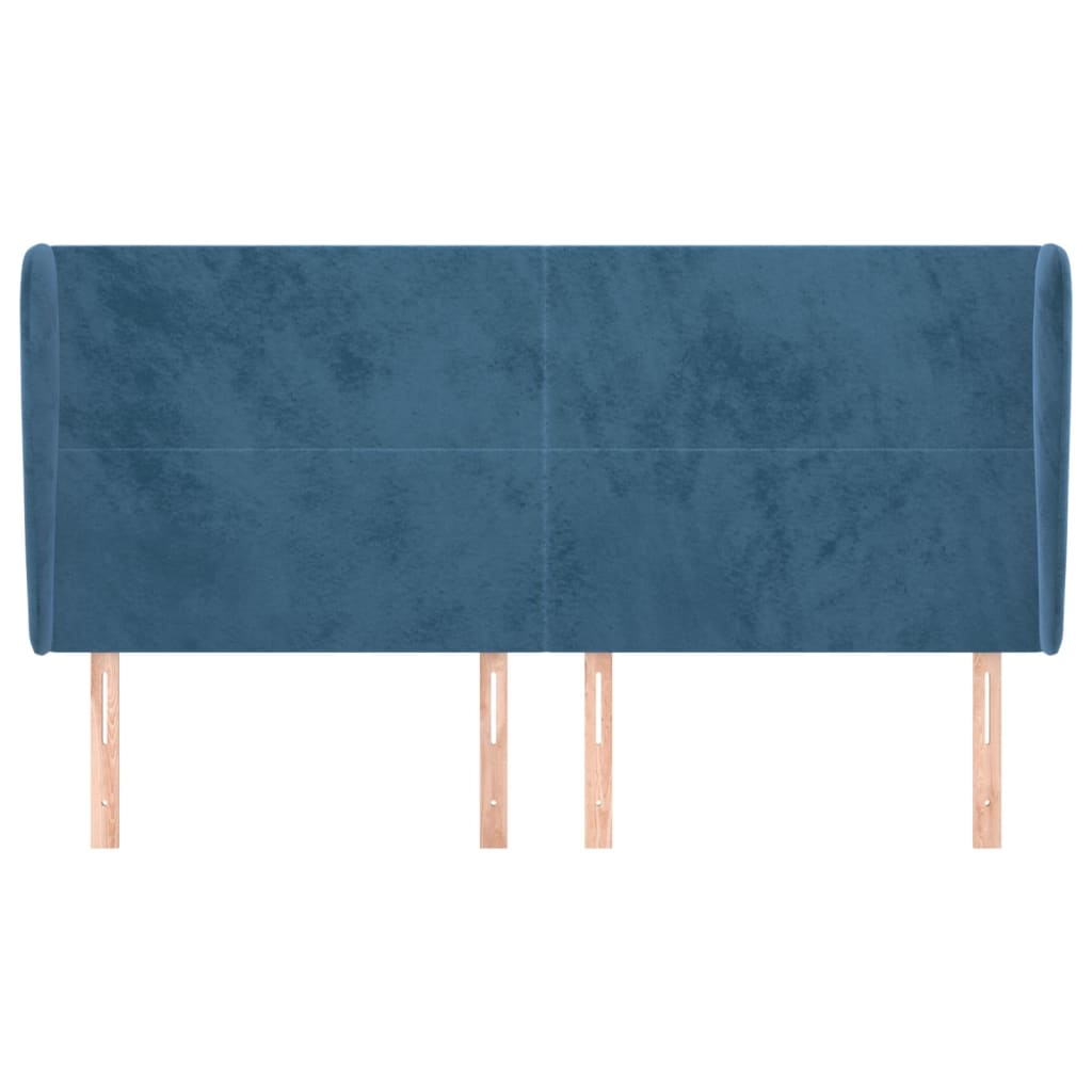vidaXL Hoofdbord met randen 163x23x118/128 cm fluweel donkerblauw afbeelding