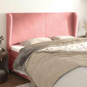 Vzglavje z ušesi roza 163x23x118/128 cm žamet