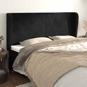 Vzglavje z ušesi črno 183x23x118/128 cm žamet