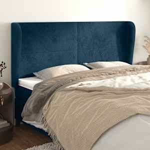 Vzglavje z ušesi temno modra 183x23x118/128 cm žamet