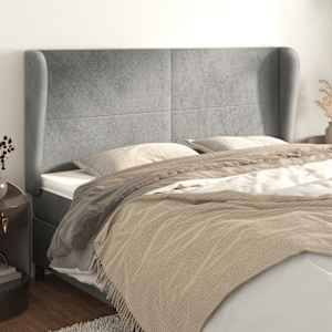 Čelo postele typu ušák světle šedé 203x23x118/128 cm samet - obrázek 1