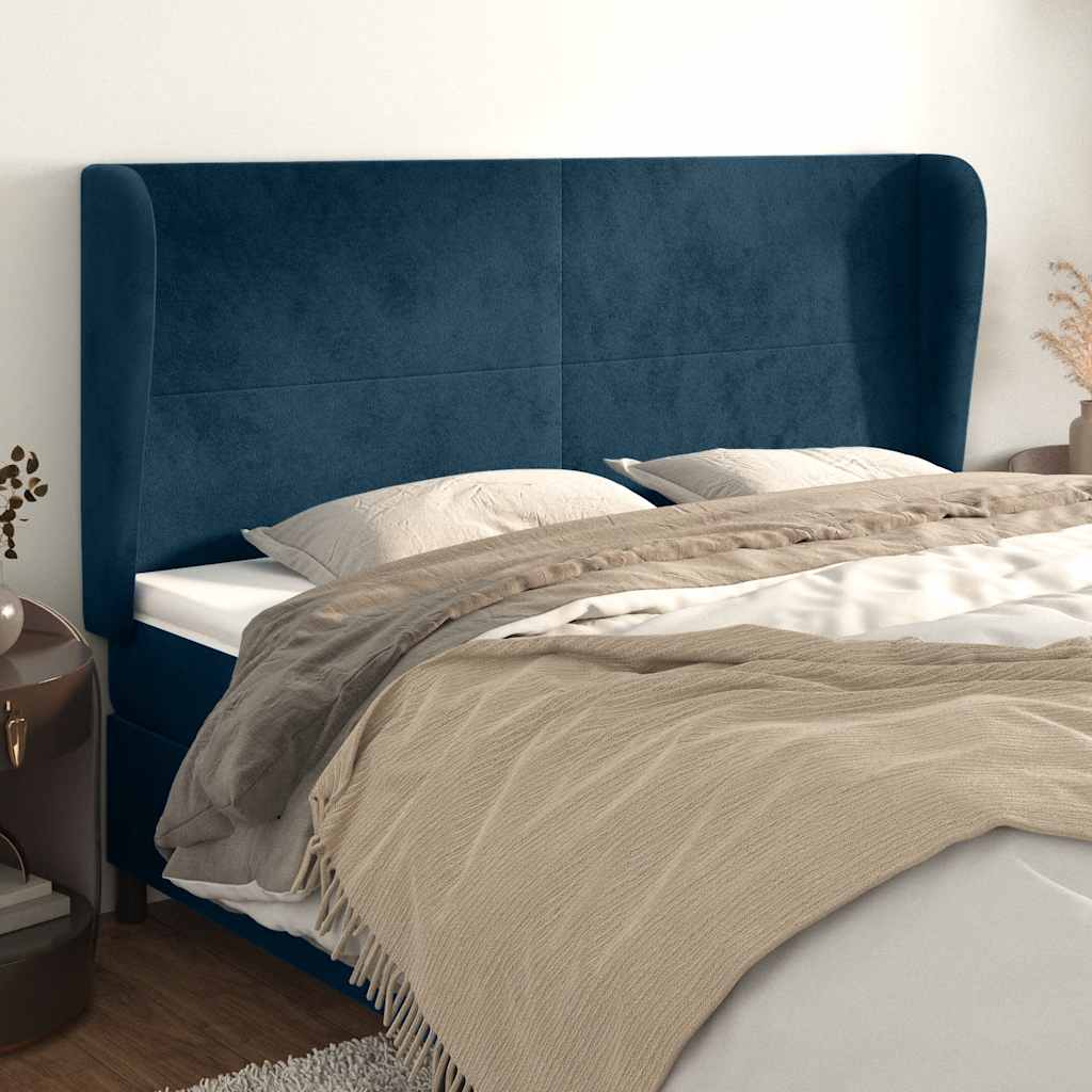 vidaXL Tăblie pat cu urechi albastru închis 203x23x118/128 cm catifea