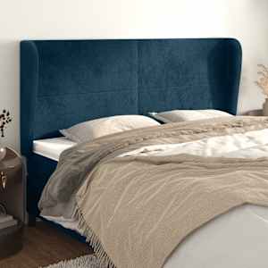 Vzglavje z ušesi temno modra 203x23x118/128 cm žamet