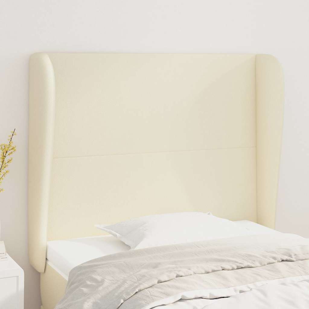 Sengegavl med kanter i kunstlæder 93 x 23 x 118/128 cm - cremefarvet