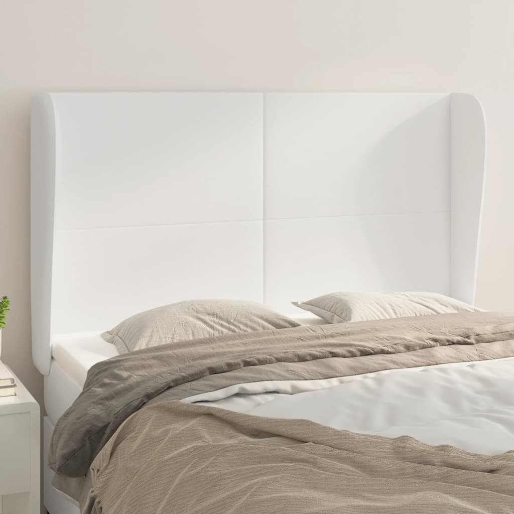 Čelo postele typu ušák bílé 147 x 23 x 118/128 cm umělá kůže