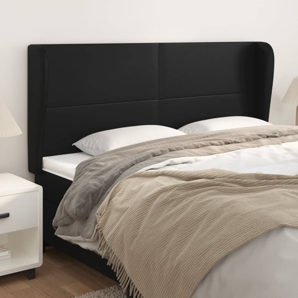vidaXL sengegavl med kanter 163x23x118/128 cm kunstlæder sort