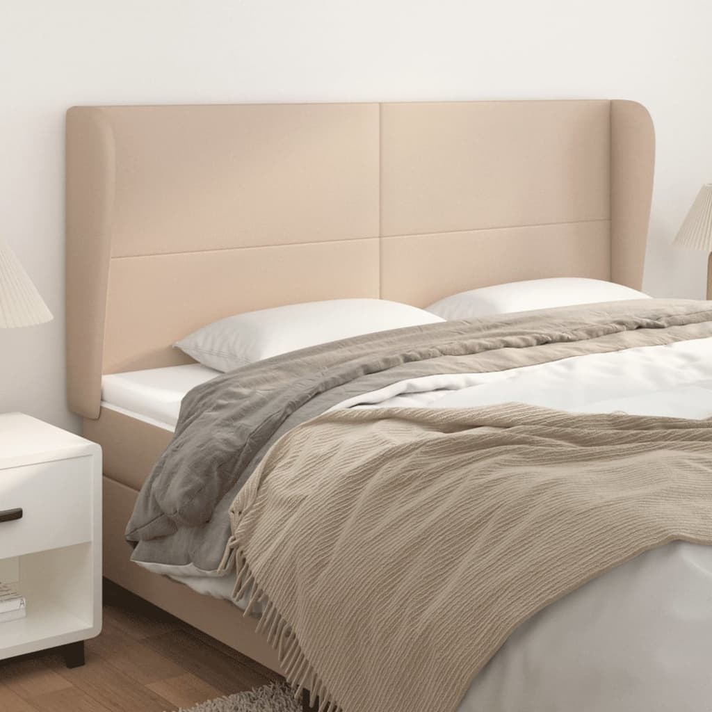 vidaXL Tăblie pat cu aripioare cappuccino 163x23x118/128 cm piele eco