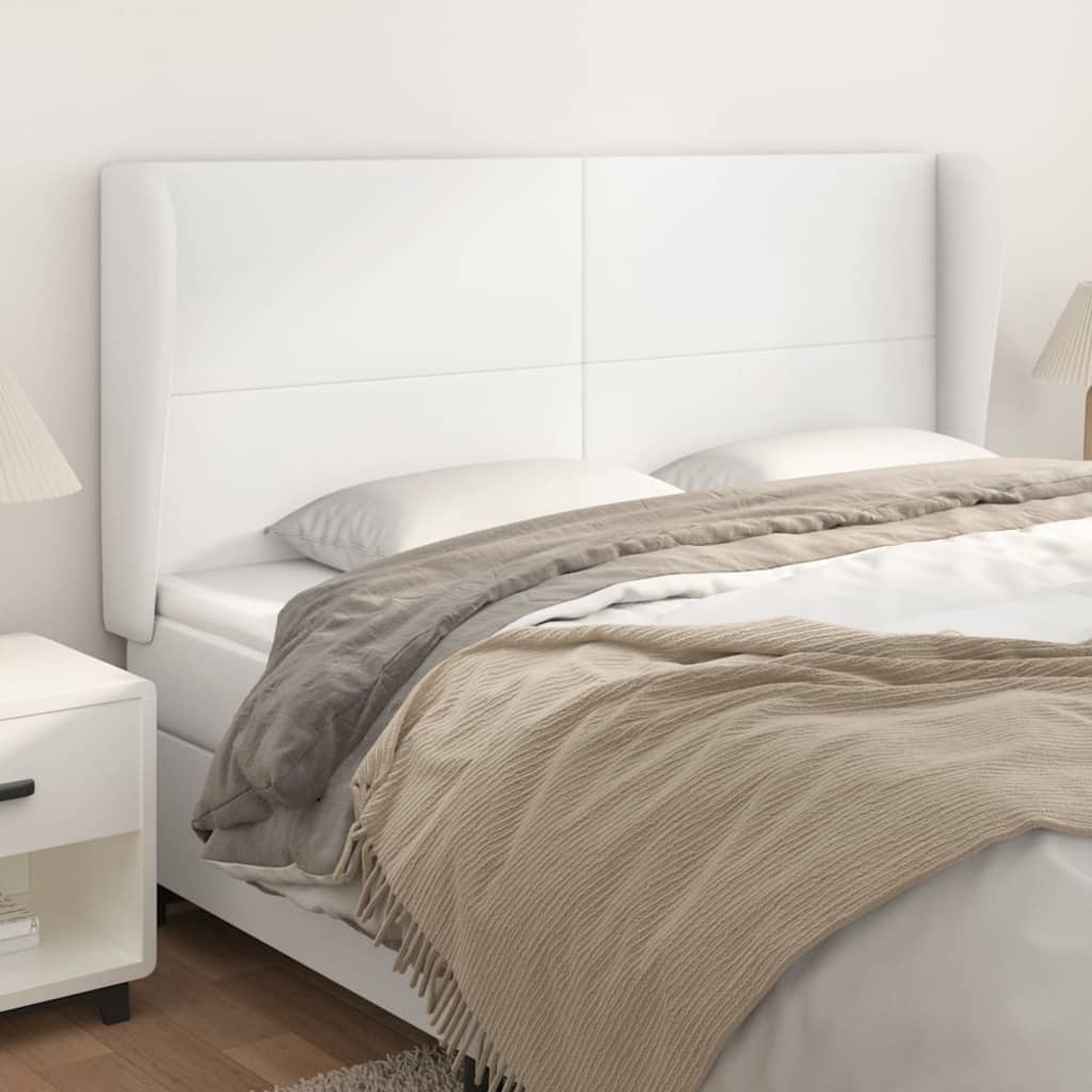 vidaXL Tăblie de pat cu aripioare, alb, 203x23x118/128 cm, piele eco