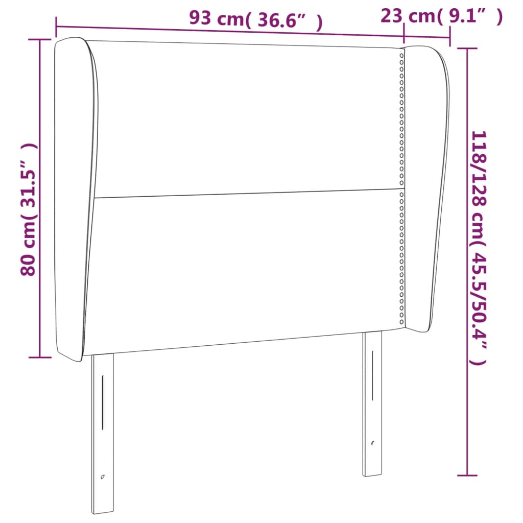 sötétbarna szövet fejtámla szárnyakkal 93 x 23 x 118/128 cm