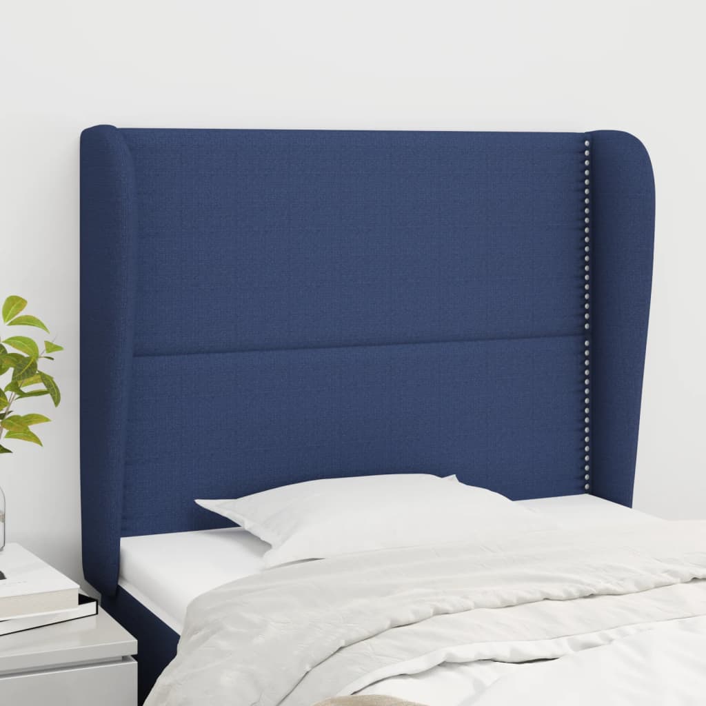vidaXL Tăblie de pat cu aripioare, albastru, 103x23x118/128 cm, textil
