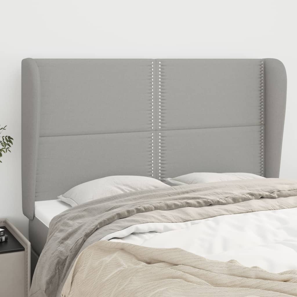vidaXL Tăblie de pat cu aripioare gri deschis 147x23x118/128 cm textil
