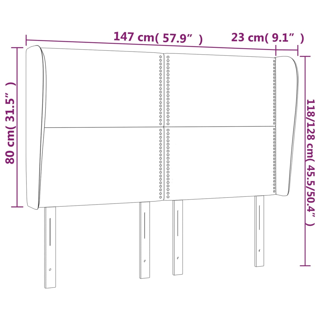 Vzglavje z ušesi temno sivo 147x23x118/128 cm blago