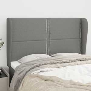 Čelo postele typu ušák tmavě šedé 147x23x118/128 cm textil - obrázek 1