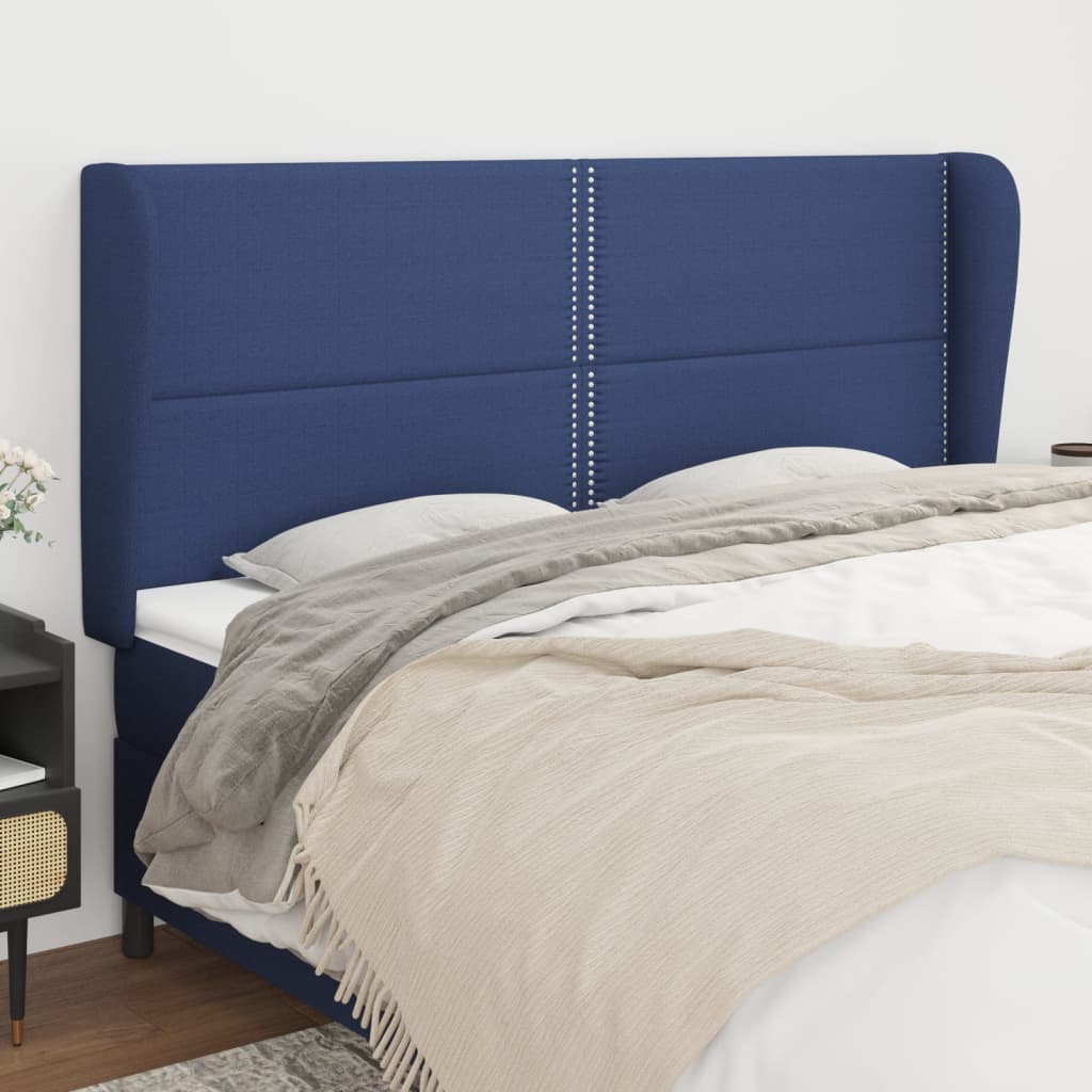 Čelo postele typu ušák modré 183x23x118/128 cm textil