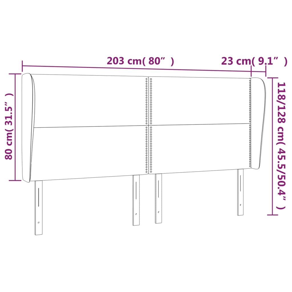 Vzglavje z ušesi modro 203x23x118/128 cm blago