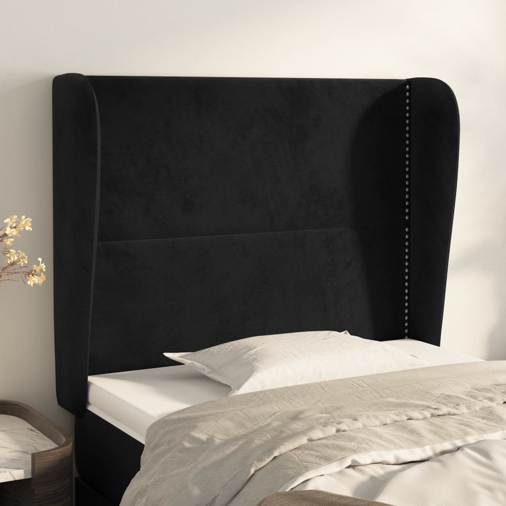 vidaXL TÄƒblie de pat cu aripioare, negru, 93x23x118/128 cm, catifea