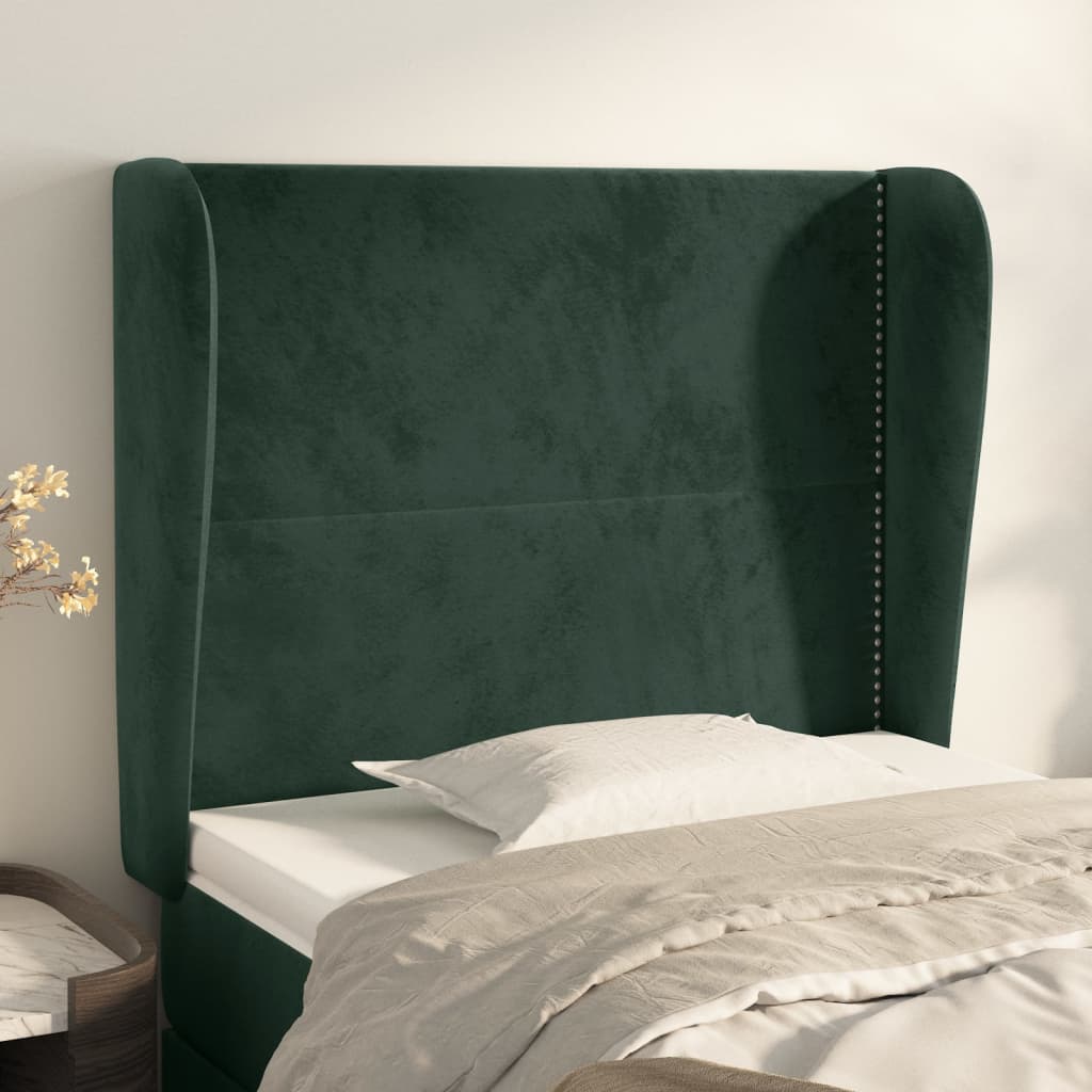 vidaXL Tăblie pat cu aripioare verde închis 93x23x118/128 cm catifea