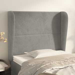 Čelo postele typu ušák světle šedé 103x23x118/128 cm samet - obrázek 1