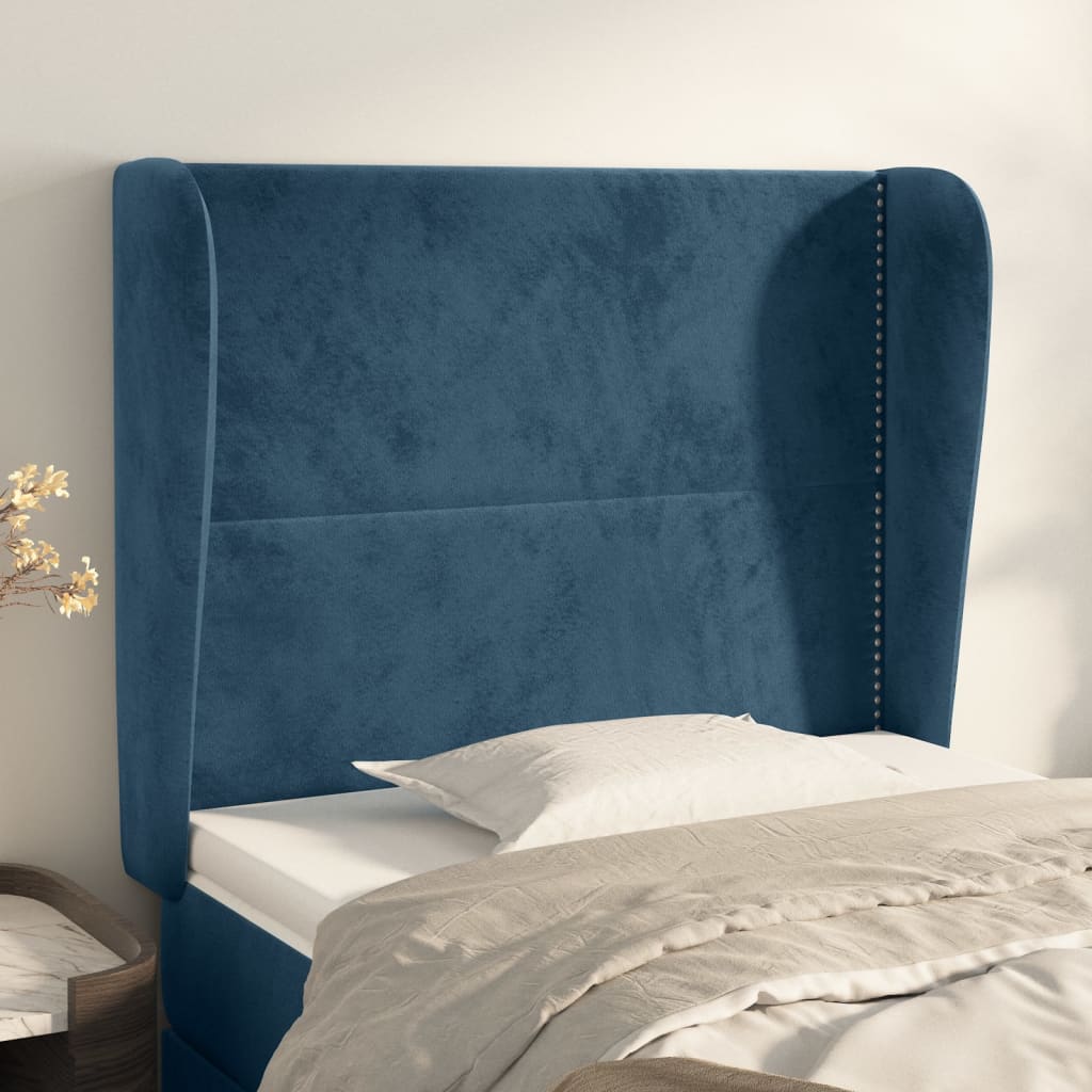 vidaXL Tăblie pat cu urechi albastru închis 103x23x118/128cm catifea