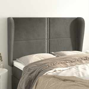 Čelo postele typu ušák tmavě šedé 147x23x118/128 cm samet - obrázek 1