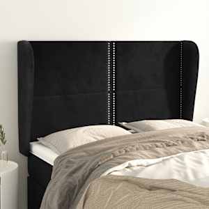 Čelo postele typu ušák černé 147x23x118/128 cm samet - obrázek 1