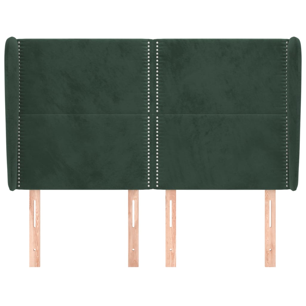 vidaXL Hoofdbord met randen 147x23x118/128 cm fluweel donkergroen afbeelding