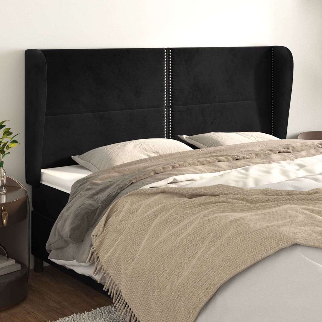 vidaXL Tête de lit avec oreilles Noir 163x23x118/128 cm Velours