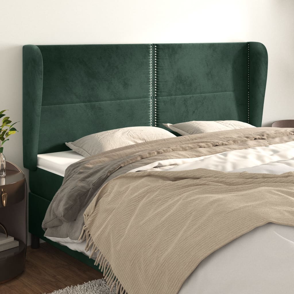 Čelo postele typu ušák tmavě zelená 163x23x118/128 cm samet