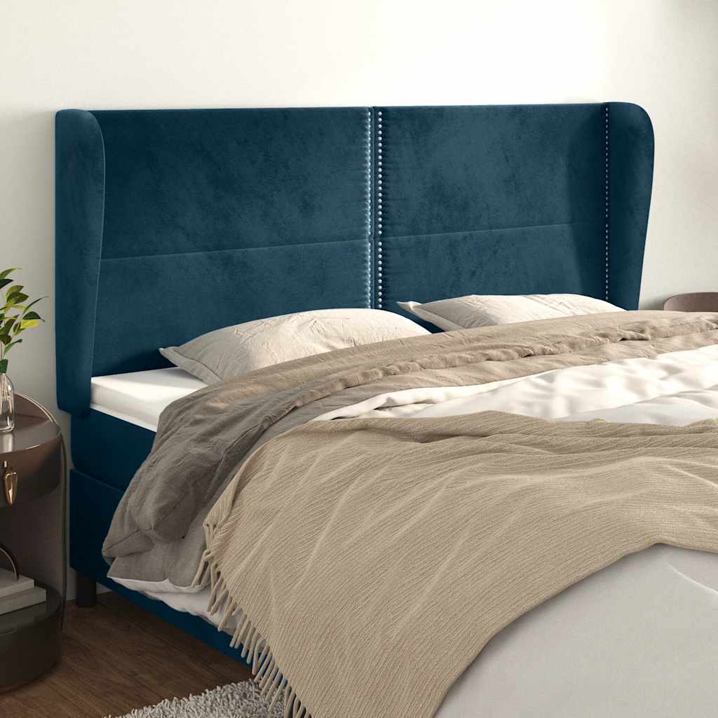 vidaXL Tăblie pat cu urechi albastru închis 163x23x118/128 cm catifea