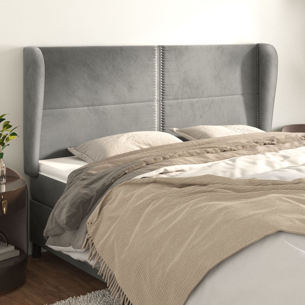 vidaXL Tăblie de pat cu aripioare gri deschis 183x23x118/128cm catifea