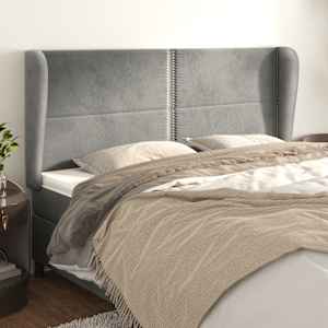 Čelo postele typu ušák světle šedé 203x23x118/128 cm samet - obrázek 1
