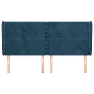 Čelo postele typu ušák tmavě modrá 203x23x118/128 cm samet - obrázek 3